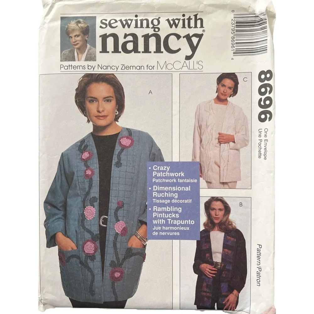 McCALL 8696 Sewing Pattern Crazy Quilt Embroidered Jacket Size 8-22 UC